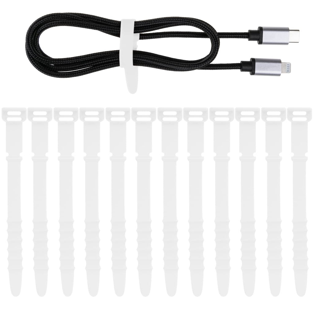  [AUSTRALIA] - Neepanda 12 Pack Reusable Cable Zip Ties, 4.5 Inch Elastic Silicone Cord Organizer Straps for Bundling and Organizing Phone Charging, Cable Wire, Headphones, Management Home Office Table (White) White