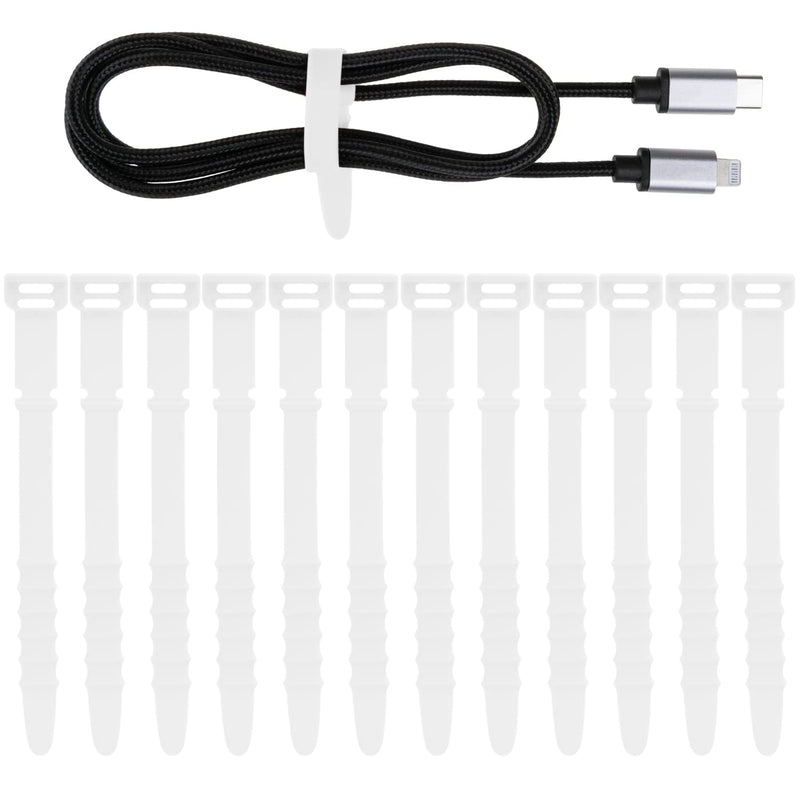  [AUSTRALIA] - Neepanda 12 Pack Reusable Cable Zip Ties, 4.5 Inch Elastic Silicone Cord Organizer Straps for Bundling and Organizing Phone Charging, Cable Wire, Headphones, Management Home Office Table (White) White