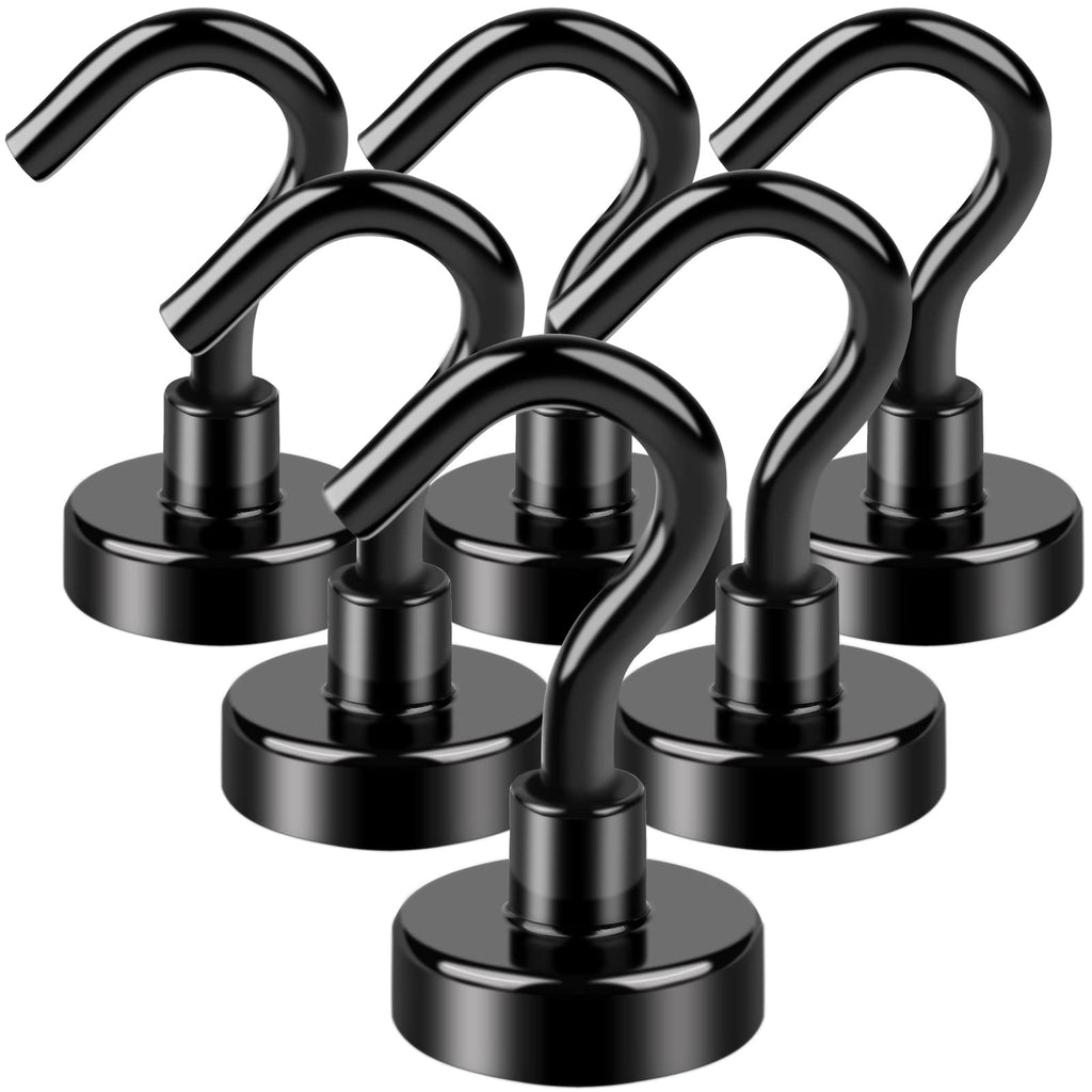  [AUSTRALIA] - LOVIMAG Black Magnetic Hooks, 22Lbs Strong Magnetic Hooks Heavy Duty with Epoxy Coating for Hanging, Kitchen, Office, Home and Garage etc- Pack of 6 06p-Black