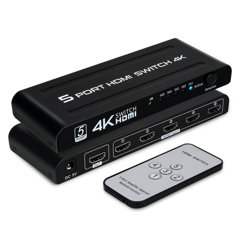  [AUSTRALIA] - HDMI Switch 5 in 1 Out, 5 Port HDMI Switcher Selector Box with IR Remote Control & Auto Switch, Support 4K@30Hz, HDR, HDCP, 3D, 1080P for HDTV PS3 PS4 Xbox Projector Blu-ray Player