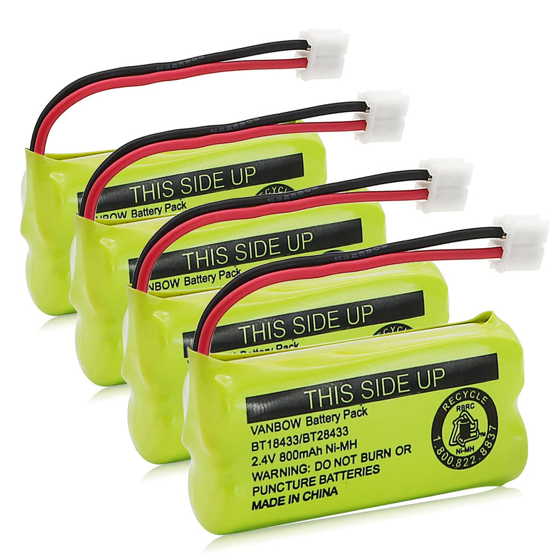  [AUSTRALIA] - VANBOW BT18433/BT28433 2.4V 800mAh Ni-MH Cordless Phone Battery, Also Compatible with AT&T BT184342/BT284342 BT8300 BT1011 BT1018 BT1022 BT1031 2SN-AAA55H-S-J1 CS6120 CS6209 CL80109 EL52419 (Pack 4)