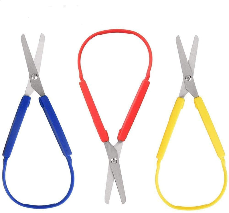  [AUSTRALIA] - 3-Pack Special Supplies Mini Loop Scissors for Kids and Teens and 8 Inches Colorful Looped, Adaptive Design, Right and Lefty Support, Easy-Open Squeeze Handles, for Special Needs