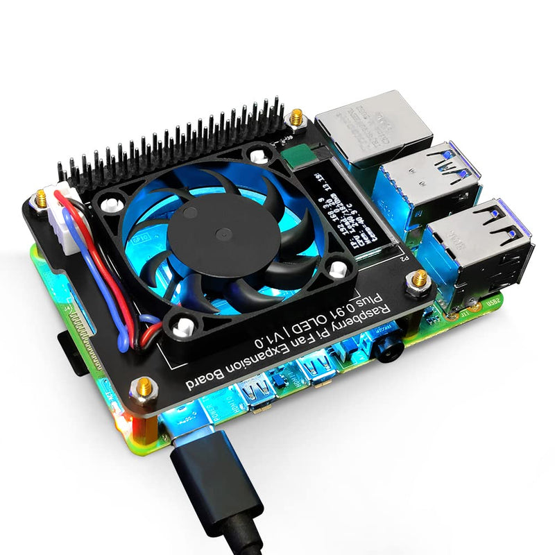  [AUSTRALIA] - GeeekPi Fan Hat for Raspberry Pi 4 Model B, Raspberry Pi PWM Fan GPIO Expansion Board with 0.91inch OLED Display for Raspberry Pi 4B/3B+/3B/2B