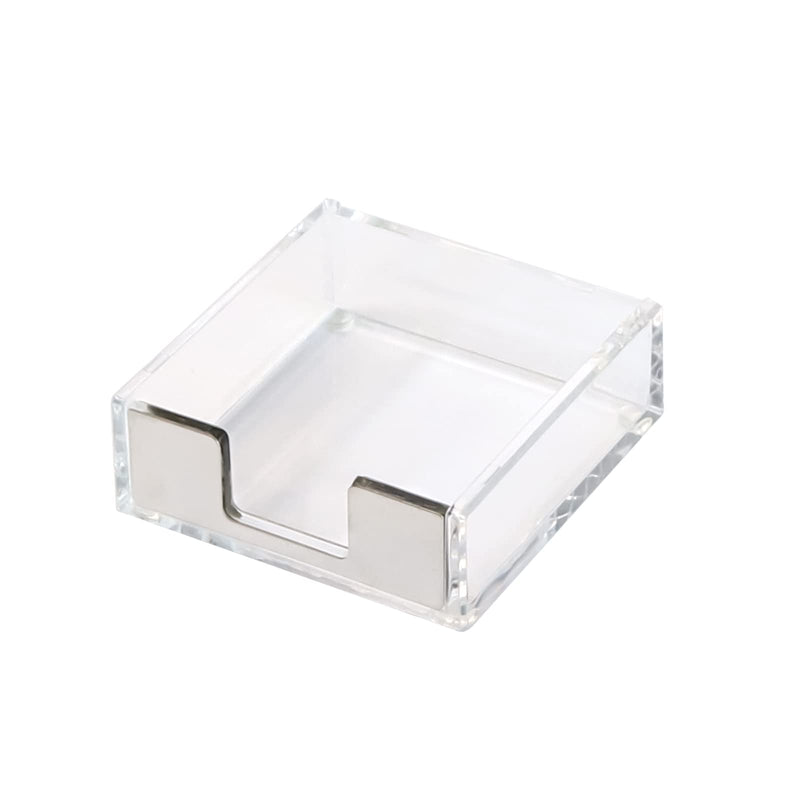  [AUSTRALIA] - Clear Silver Desktop Mmeo Holder Cute Acrylic Sticky Notes Dispenser 3.9×3.9 Inches Office Memo Pad Holder for Desk