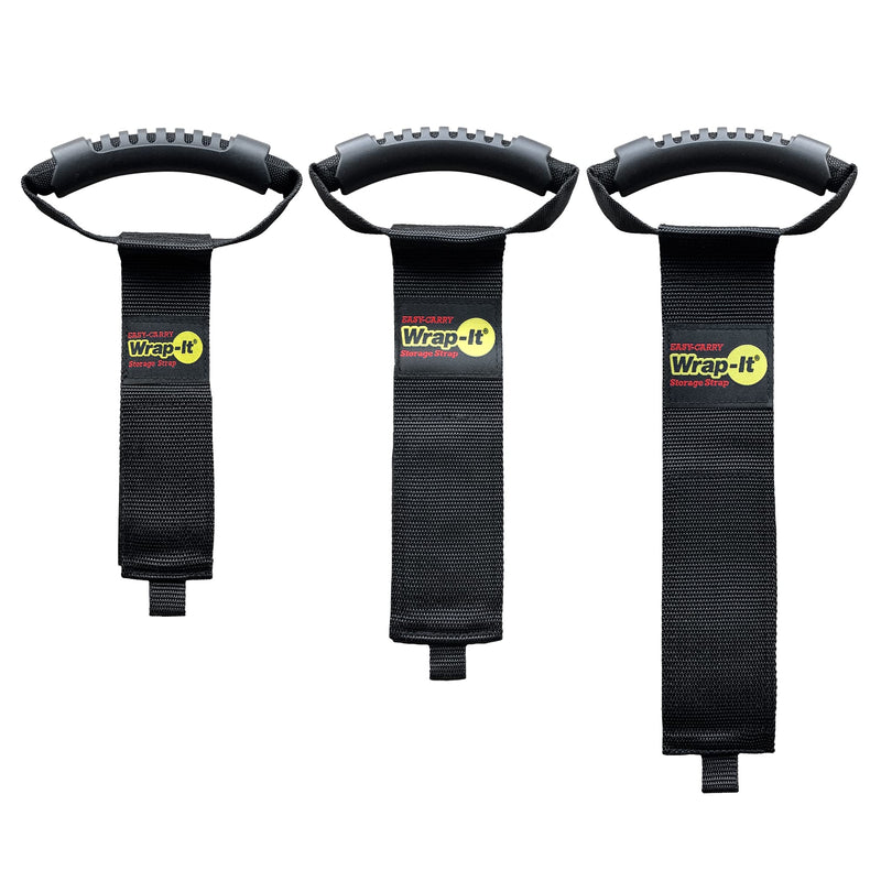  [AUSTRALIA] - Easy-Carry Wrap-It Storage Straps - Assorted 3-Pack Black – Hook and Loop Straps with a Carrying Handle for Garden Hose, Extension Cord, Cable, Garage, Boat, RV Accessories Organization