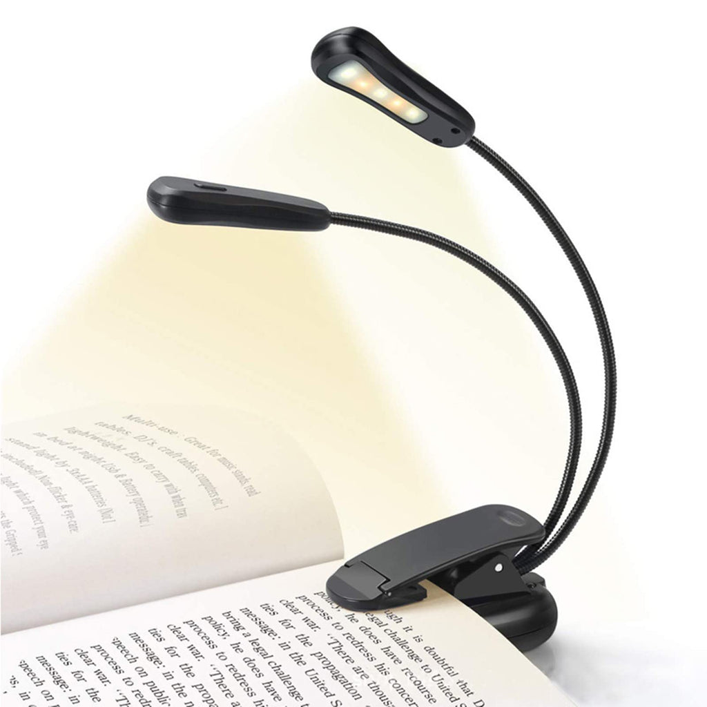  [AUSTRALIA] - AOSANT Rechargeable 10 LED Book Light, Warm & White Clip-On Reading Light, Book Lights for Reading in Bed, Eye-Care, 9 Brightness, 2 Goosenecks Light Up 2 Full Pages, Perfect for Bookworms, Kids