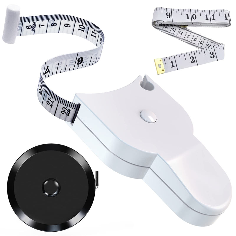  [AUSTRALIA] - 3 Piece Measuring Tape for Body 60 Inch(150cm) - 2 Retractable Measuring Tape for Body Accurate Way to Track Weight Loss Muscle Gain by One Hand, Easy Body Tape Measure Black White