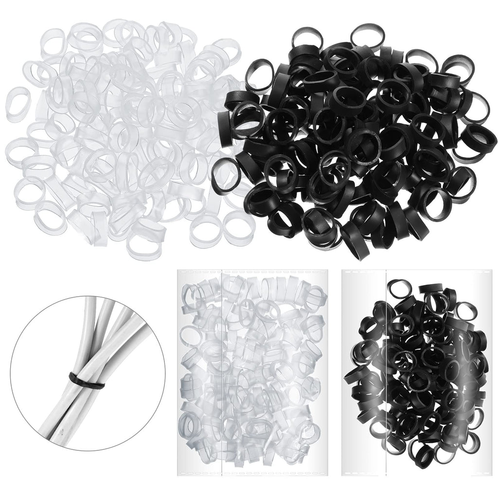  [AUSTRALIA] - 250 Pieces Silicone Cable Ties Data Lines Silicone Cord Ties Thick Rubber Bands Black Clear Cable Ties Reusable Rubber Rings Power Cable Tie Strap Elasticity Coil Ring for Wire Management Organization