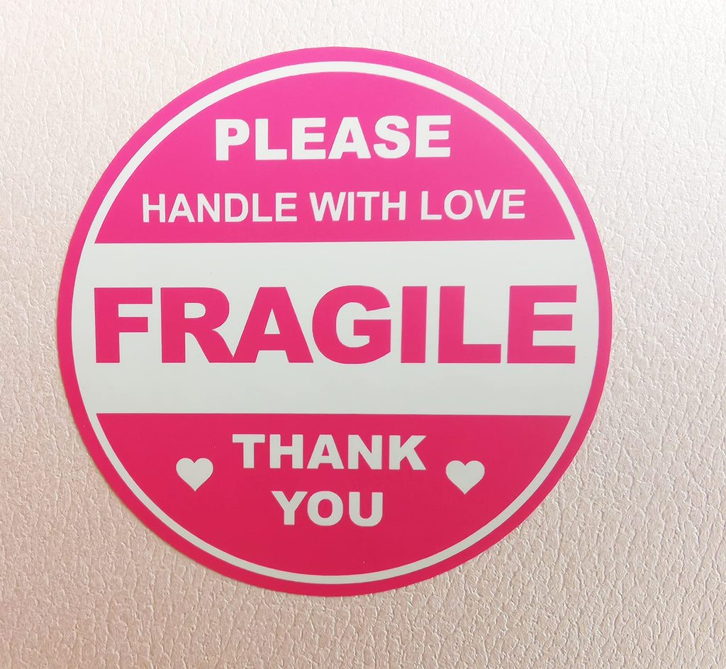  [AUSTRALIA] - 300 PCS 2 inch Round Ophisdesk Pink Please Hand with Love Fragile Stickers Thank You Adhesive Label Fragile Stickers for Shipping Mailing Packing Envelope Present Jewelry Bag