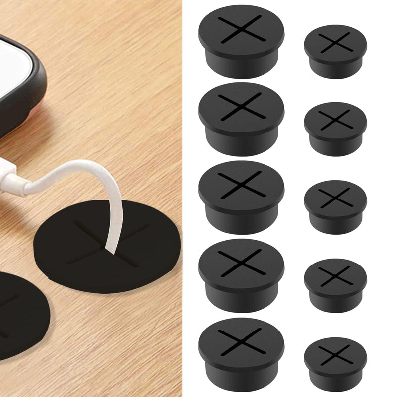  [AUSTRALIA] - 10 Pcs Flexible Desk Grommet, 1 Inch and 3/4 Inch Black Cable Grommet Silicone Cable Hole Cover Wire Hole Cover for Desk, Table, and Other Furniture Computer Table