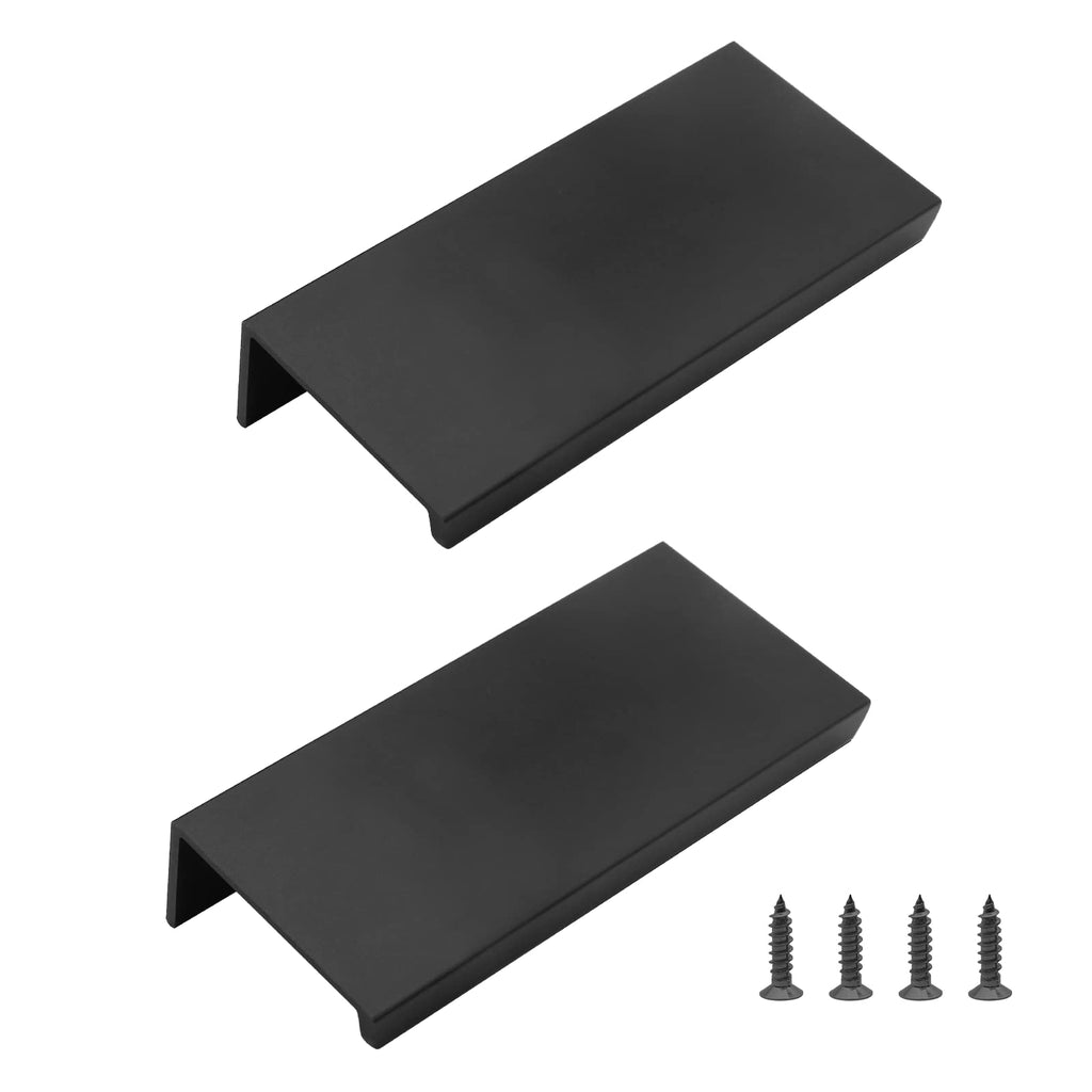  [AUSTRALIA] - Qjaiune 2PCS Back Mount Finger Edge Pull 80mm/3.15", Aluminum Hidden Handle Concealed Tab Pulls for Home Kitchen Living Room Door Drawer Cabinet (Black, Straight Type, 38mm / 1.5" Widened) 80mm/3.15" - 2 PCS Black