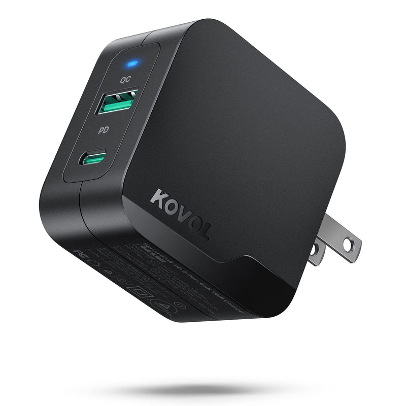  [AUSTRALIA] - 65W USB C Charger, KOVOL Sprint Dual USB C Wall Charger, Compact Foldable Fast Charger, PD & QC 3.0 for MacBook Pro/Air, iPhone 13/12/11, iPad Pro, Dell XPS, Galaxy, Switch, and More