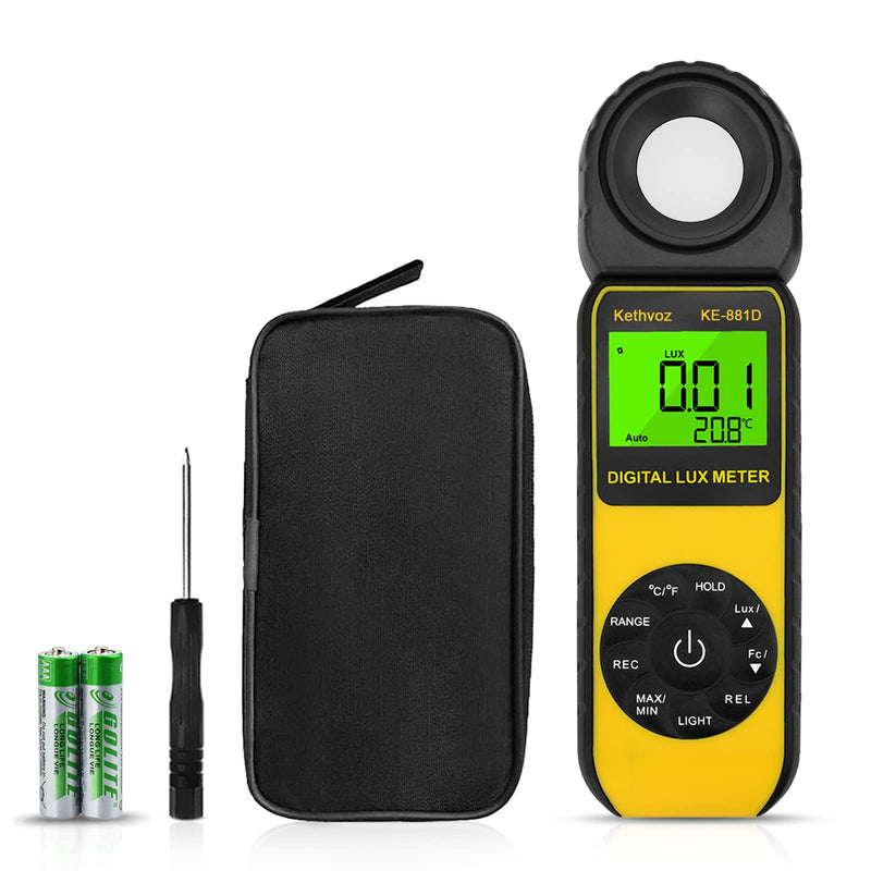  [AUSTRALIA] - Light Meter Foot Candle Lumen Tester, Kethvoz Digital Luxometro Measure Lighting Luminosity Brightness 0.1~400,000 Lux for Photography LED Plant Grow Light Aquarium KE-881D