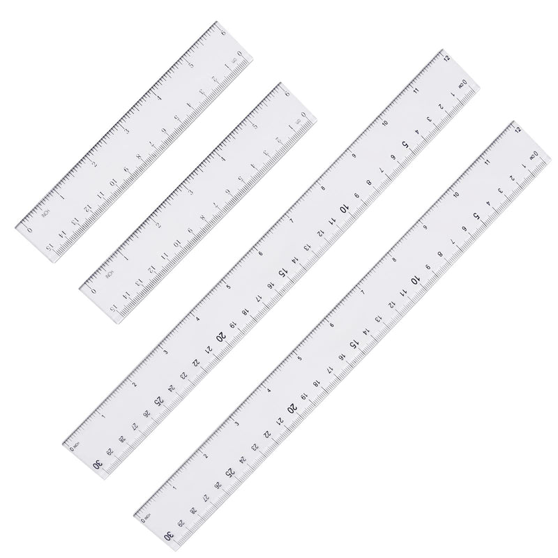  [AUSTRALIA] - 4 Pack Plastic Ruler Straight Ruler Plastic Measuring Tool for Student School Office(2 Pack 6 Inch and 2 Pack 12 Inch,Clear)