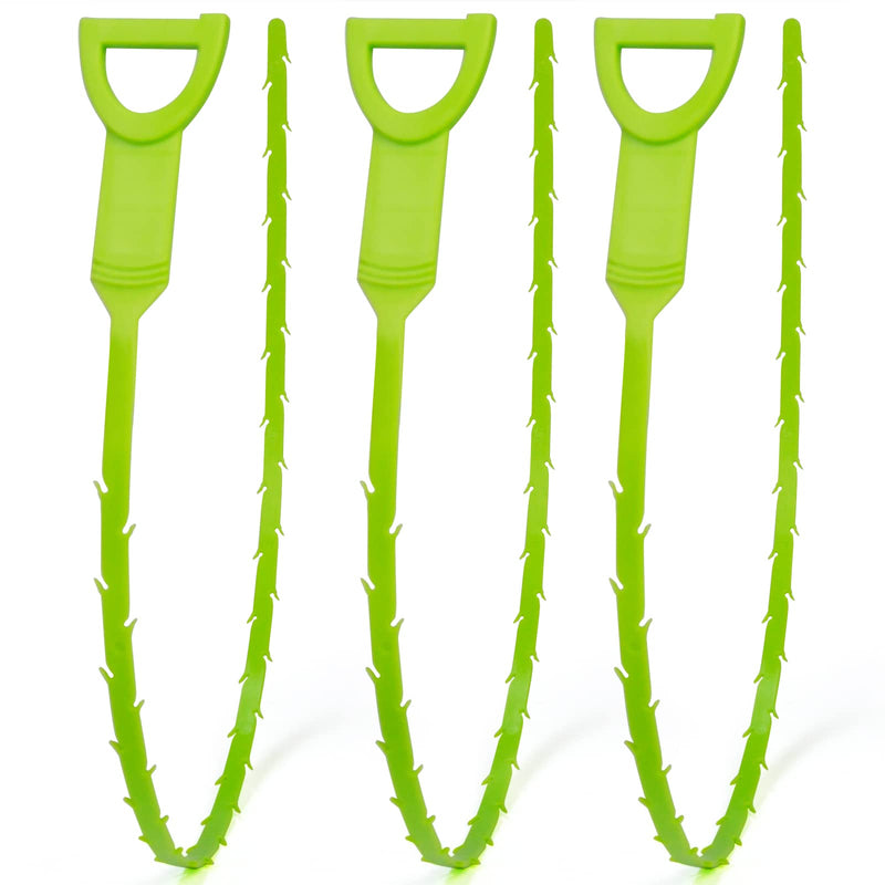  [AUSTRALIA] - Forlivese 3 Pack 25 Inch Hair Drain Clog Remover Tool, Sink Snake, Drain Auger, Snake Drain, sink snakes for clogs, Sewer, Toilet, Kitchen Sink, Bathroom Tub, Toilet Clogged (Green)… Green