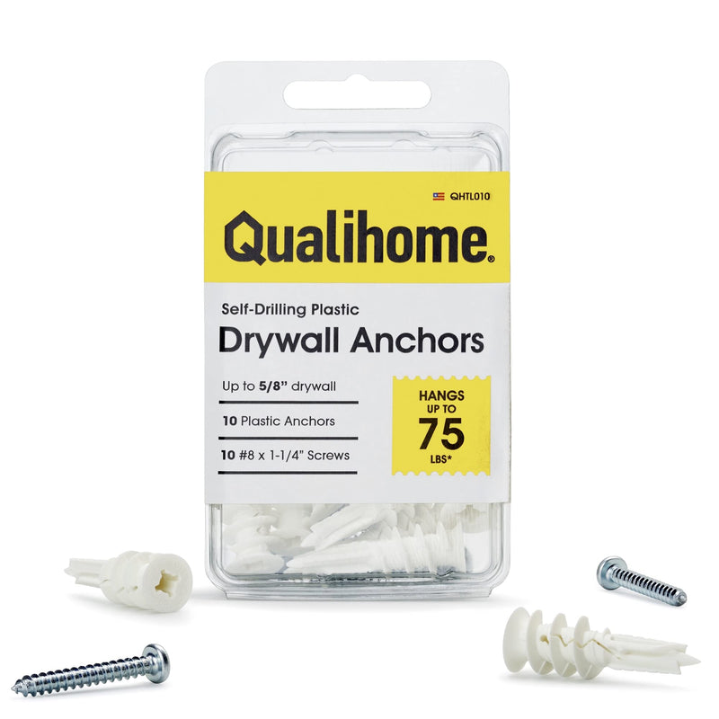  [AUSTRALIA] - #8 Self Drilling Drywall Plastic Anchors with Screws - No Pre Drill Hole Preparation Required - 75 Lbs (10 Pack) 10 Pack
