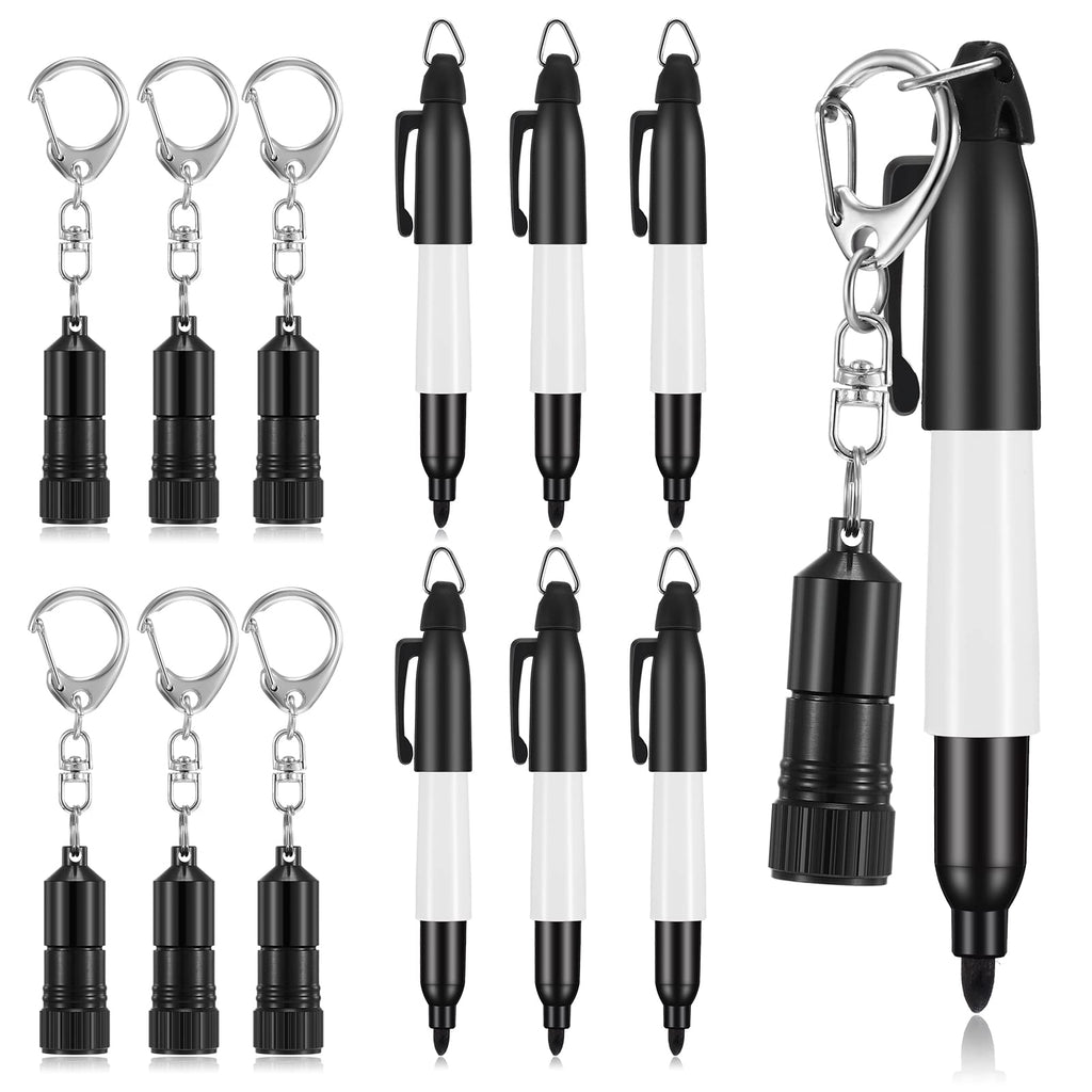  [AUSTRALIA] - 12 Pieces LED Flashlight Keychain Mini Permanent Marker Keychain Ring Light Torch Keychain Flashlight Markers Key Pens Black