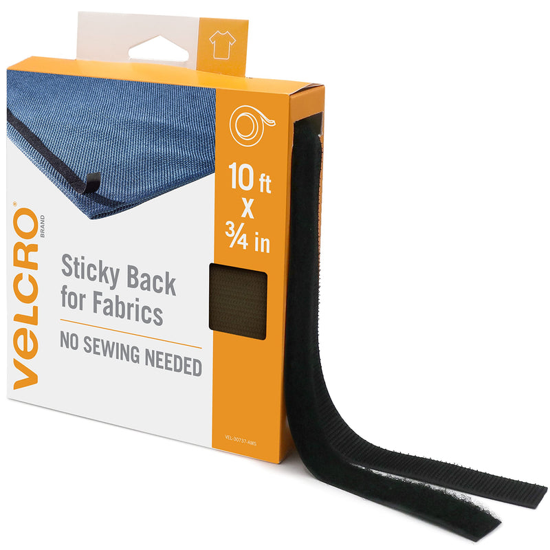  [AUSTRALIA] - VELCRO Brand Sticky Back for Fabrics, 10 Ft Bulk Roll No Sew Tape with Adhesive, Cut Strips to Length Peel and Stick Bond to Clothing for Hemming Replace Zippers and Snaps, Black