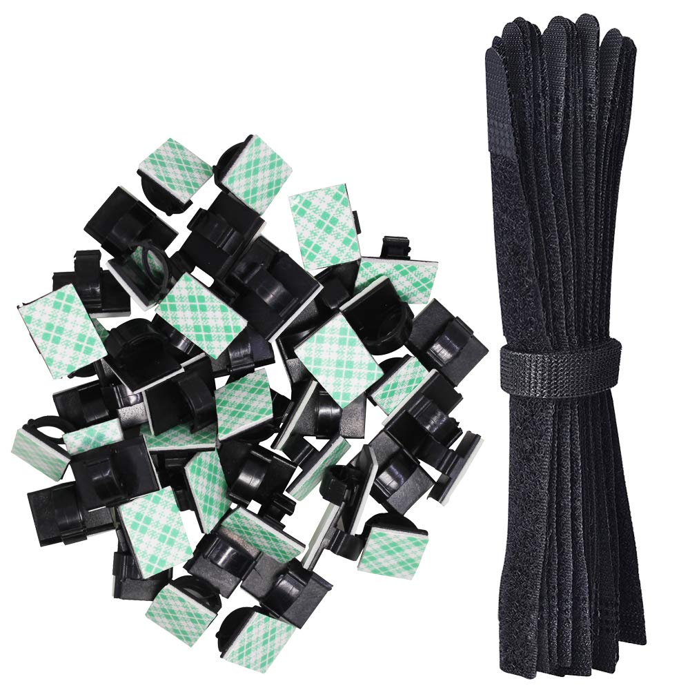  [AUSTRALIA] - Sonku 50 Pcs Adhesive Cable Wire Clips Holder Wire Buckle and 50 Piece Reusable Fastening Wire Cable Tie Cord Rope Holder for Office, Home and Car ( Black )