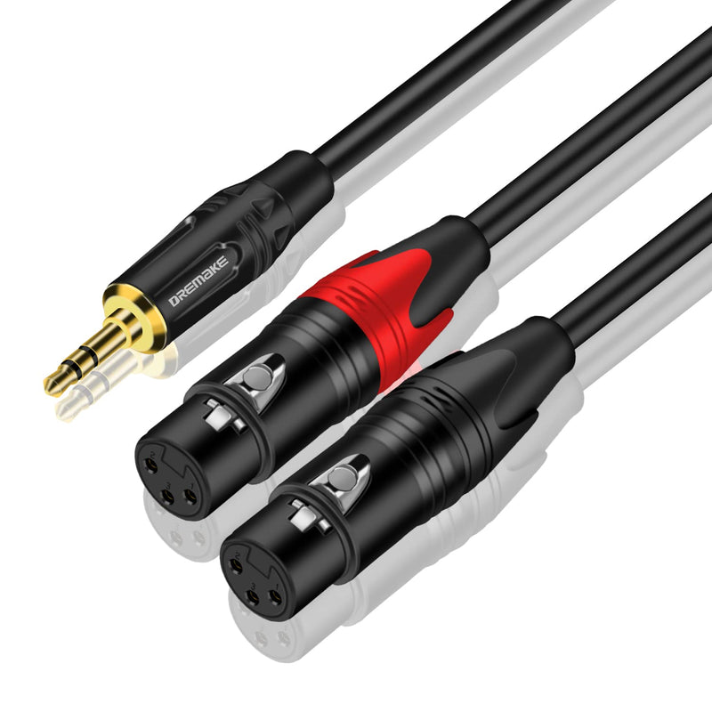  [AUSTRALIA] - DREMAKE 3.5mm TRS to Dual XLR Female Stereo Audio Breakout Cable 6FT, 1/8 Inch Male to Dual XLR 3-Pin Female Y-Splitter Adapter Cord, Dual XLR Female to 1/8'' Male Patch Mic Cable for Mixer Laptop 6FT/2.0M