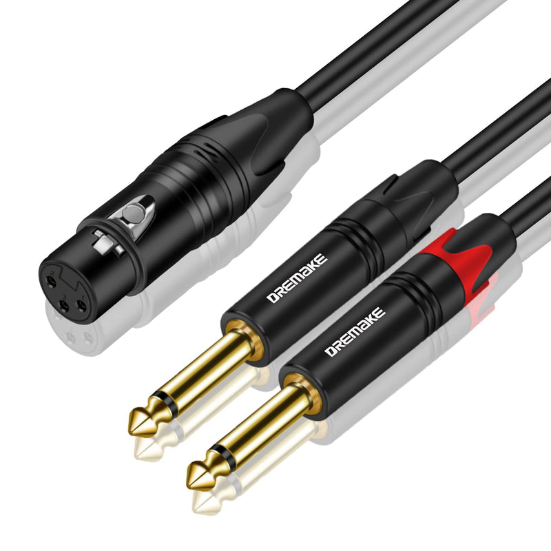  [AUSTRALIA] - DREMAKE Dual 6.35mm 1/4 Inch to XLR Microphone Cable, Dual Mono 6.35mm Male to XLR Female Audio Y Splitter Patch Cord, Female 3-Pin XLR to Dual 1/4'' (6.35mm) TS Male Converter Adapter Cable 10 Feet 10FT/3.0M