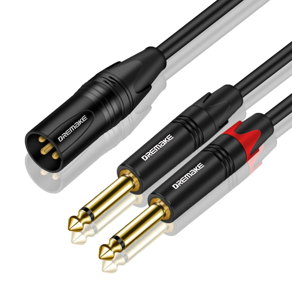  [AUSTRALIA] - DREMAKE 3-Pin XLR Male to Dual 6.35mm 1/4'' TS Mono Microphone Patch Cable, 6FT Male XLR to Double 6.35mm TS Y Splitter Converter Cable, Dual 1/4 Inch Mono to XLR Male Mic Audio Adapter Cord for Mixer 6FT/2.0M