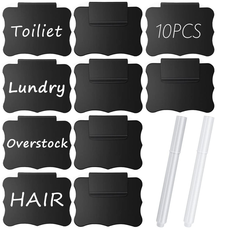 [AUSTRALIA] - 10PCS Labels for Storage Bins, Basket Labels for Kitchen Chalkboard Labels for Storage Bins Pantry Labels Clip Label Holder Removable with 2 Chalk Marker for Basket Pantry Organization Box