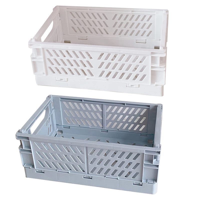  [AUSTRALIA] - 2PCS Mini Collapsible Plastic Storage Baskets for Shelf Organizing Stackable Plastic Crate for Home Kitchen Office Bathroom Desk Dressing Table Colorful（5.9"*3.9"*2.2"） 2PCS(White+Blue)