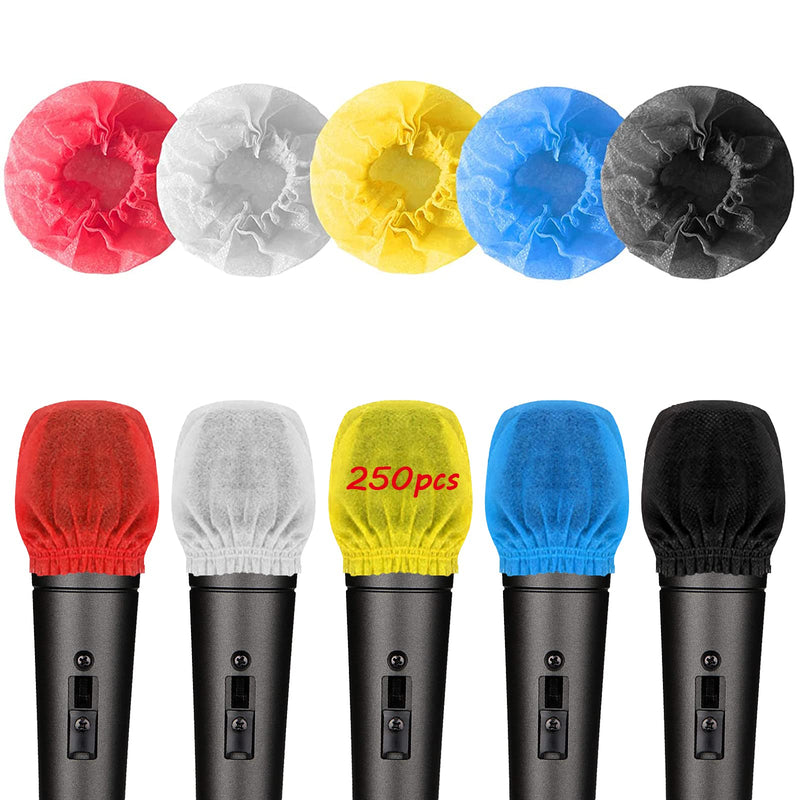  [AUSTRALIA] - VILLPORT 250pcs Disposable Microphone Cover, Non-Woven Handheld Microphone Windscreen Protective Cap Mic Hygiene Covers with Elastic Band for Recording Room, KTV, Karaoke, Stage Performance