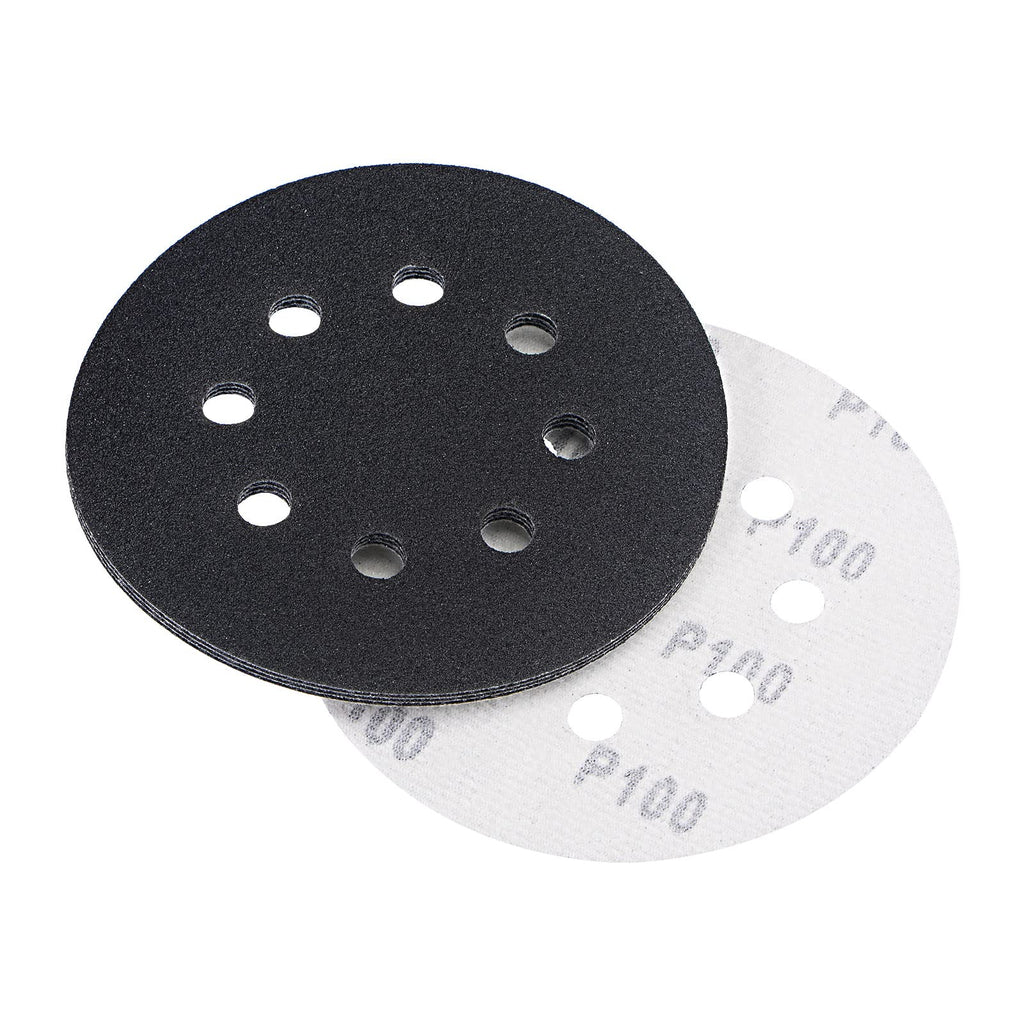  [AUSTRALIA] - uxcell 5 Inch Sanding Disc 8 Hole 100 Grit Hook and Loop Silicon Carbide C-Weight Backing Sandpaper for Orbital Sander 5 Pcs 100 Grits Black