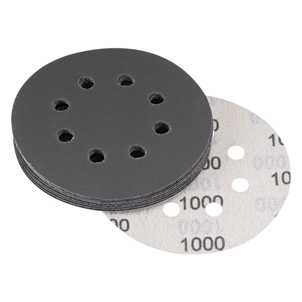  [AUSTRALIA] - uxcell 5 Inch Sanding Disc 8 Hole 1000 Grit Hook and Loop Wet Dry Usable Silicon Carbide C-Weight Backing Sandpaper for Orbital Sander 10 Pcs 1000 Grits Natural Grey