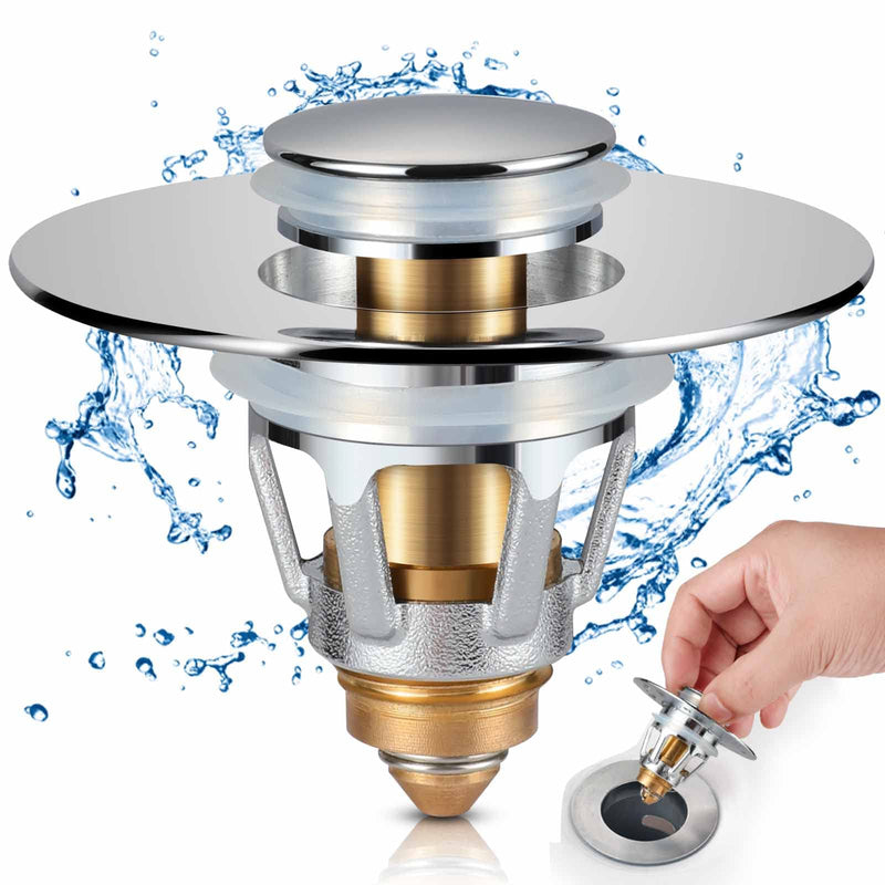  [AUSTRALIA] - Tgosomt® Universal Bathroom Sink Stopper, 1.1~1.5” Basin Pop Up Sink Drain Strainer, Anti Clogging Sink Drain Filter with Hair Catcher (Silver) Chrome Silver