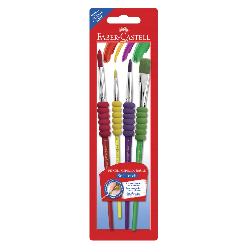  [AUSTRALIA] - FABER-CASTELL | 181600 | Paint Brush Set | Soft Touch | Kit with 4 Different Sizes