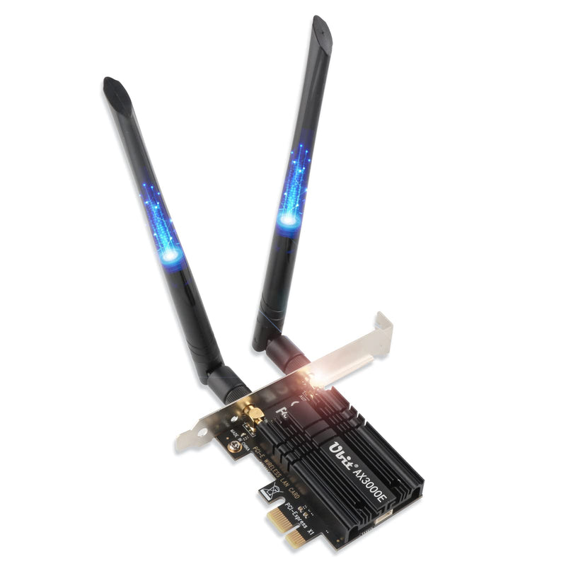  [AUSTRALIA] - Ubit WiFi 6 AX3000E Wireless Card, Max 2974Mbit/s, Tri-Bands (6G/5G/2.4G), BT 5.2, OFDMA, MU-MIMO, Ultra-Low Latency, WIN10/11，64bit