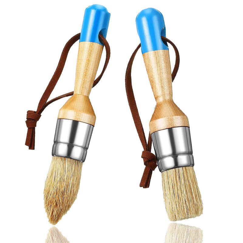  [AUSTRALIA] - 2 Pieces Chalk and Wax Paint Brushes Set, PYBBO Bristle Stencil Brushes Furniture Paint Brushes for Wood Furniture Home Decor, Including Pointed and Round Chalked Paint Brushes 2