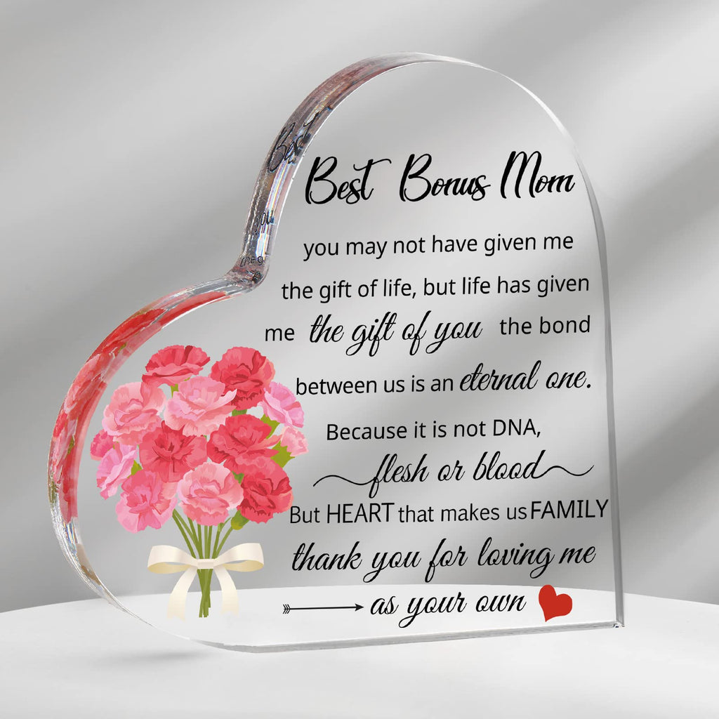  [AUSTRALIA] - Bonus Mom Gifts Mom Son Stepdaughter Stepmom Stepson Gifts Crystal Glass Mom in Law Gift for Women Funny Clear Keepsake for Mother's Day Birthday Wedding (4 x 4 x 0.4 Inch) 4 x 4 x 0.4 Inch