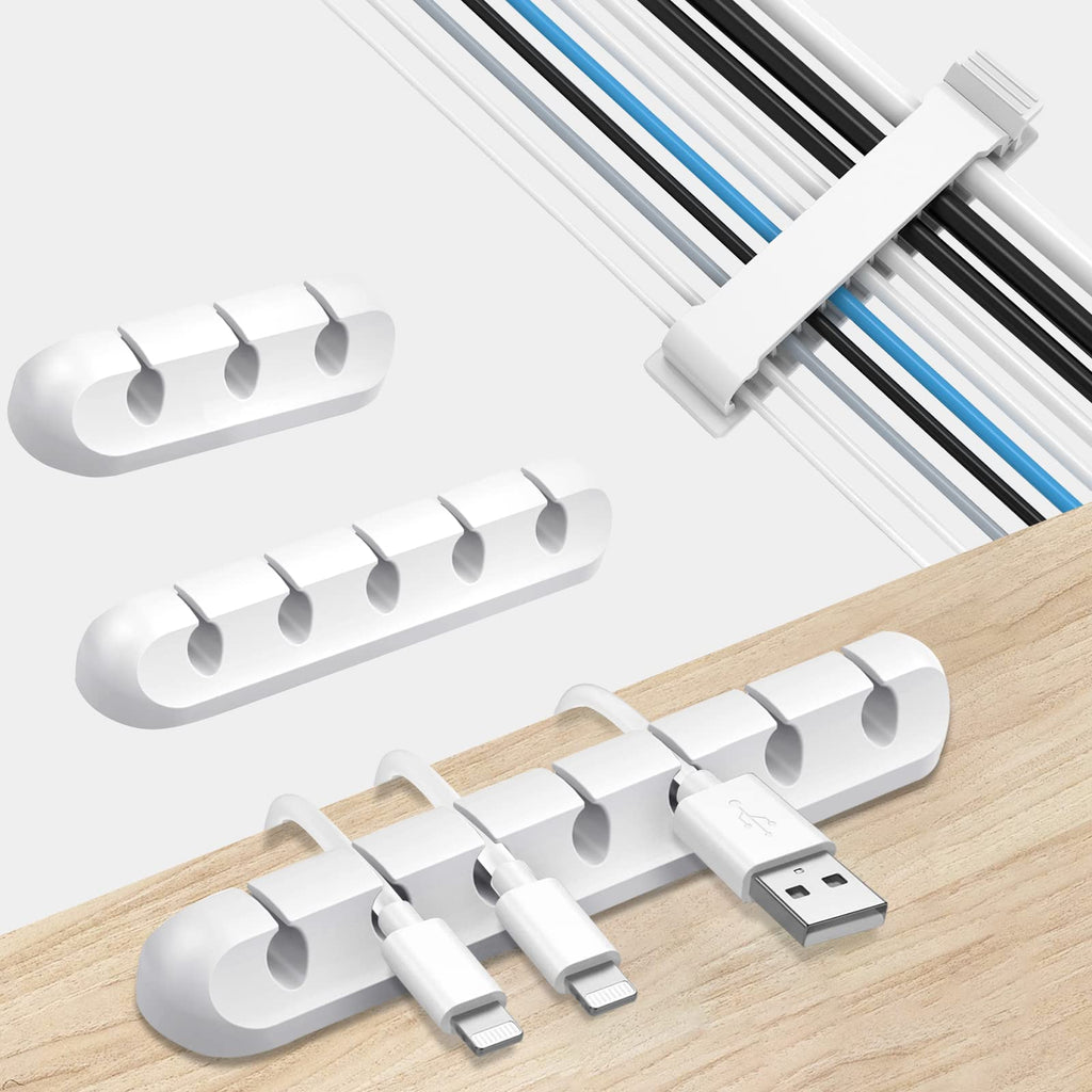  [AUSTRALIA] - White Cable Clips, 3 Pack Silicone Adhesive Cable Holder Clips, 1 Pack Cord Organizer with 10 Slots, USB Cable Management Cord Holder for Power Cord Mouse Cable Car Office Desk(with 6Pcs Cable Ties) White