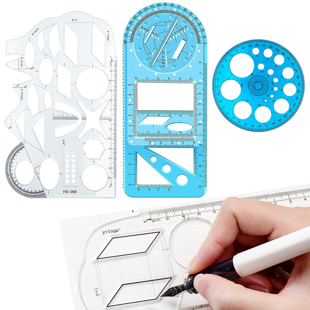  [AUSTRALIA] - 3 Pack Multifunctional Geometric Ruler for Drawing, Geometric Drawing Template Measuring Tool Plastic Draft Rulers for Office and School, Building Formwork, Drawings Drafting