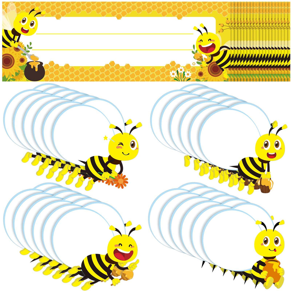  [AUSTRALIA] - 24 Pcs Bees Nameplates and 24 Pcs Bees Cut Outs Bee Theme Nametags Bee Cutouts for Bulletin Board Classroom Self Adhesive Name Tags Labels for School Decoration Teacher Supplies Desk Decor