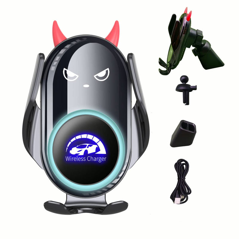  [AUSTRALIA] - Peanutech Wireless Car Charger Mount, Auto Clamping 15W Fast Charging, Cute Demon Design Compatible with iPhone 13/ 13Pro/12/12Pro/SE/11/11Pro/XSMax/XS/XR/X/8,Samsung S20/ S10/S9/S8/Note20/ Note10/9