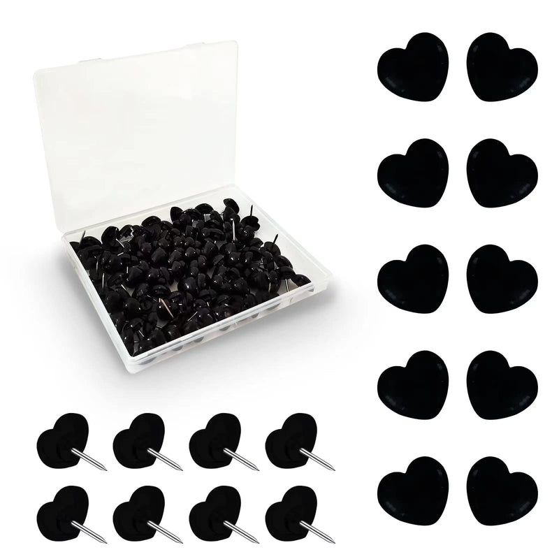  [AUSTRALIA] - 100 pcs Heart Shape Push Pins Cute Thumbtacks Tacks Decorative Pushpins Plastic Thumb Tacks Steel Point for Cork Board Home School Office (Black)