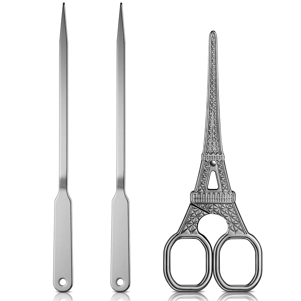  [AUSTRALIA] - 3 Pieces Scissors and Letter Opener Set Include 1 Pieces Metal Envelope Opener Slitter and 2 Pieces Eiffel Tower Embroidery Scissors Craft Scissors for Office Home School Supplies (Silver)