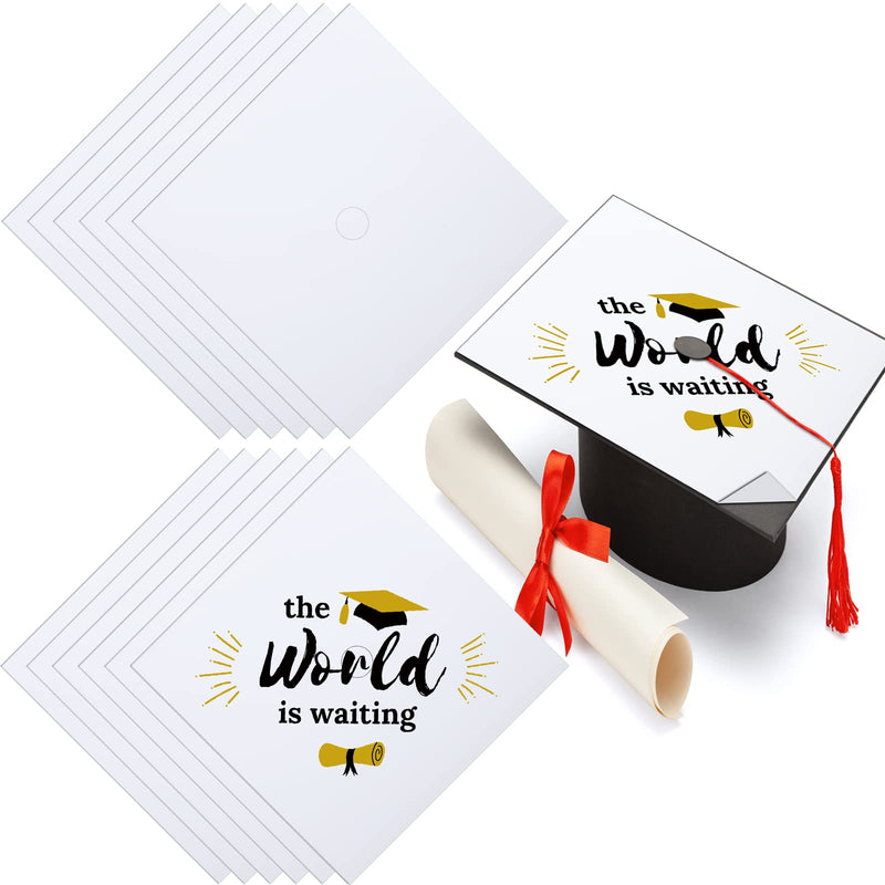  [AUSTRALIA] - 12 Pieces Graduation Cap Topper Blank White Adhesive Grad Hat Topper Sticker Graduation Cap Printable with Inkjet or Laser Printer Copiers for Graduations Decorating Cap Handicraft Art