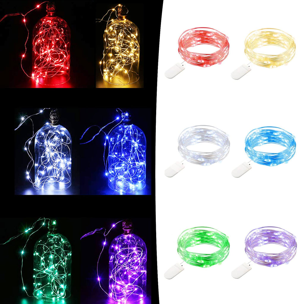  [AUSTRALIA] - 6 Pack Fariy Light Battery Operated, 6 Colors Fairy Lights 7 Ft, Multi Color Starry String Light with 120 LED for DIY, Mini Waterproof LED Light for Chrismas Party, Wedding, Bedroom Decor, Jars, Party With Battery 6 Colored