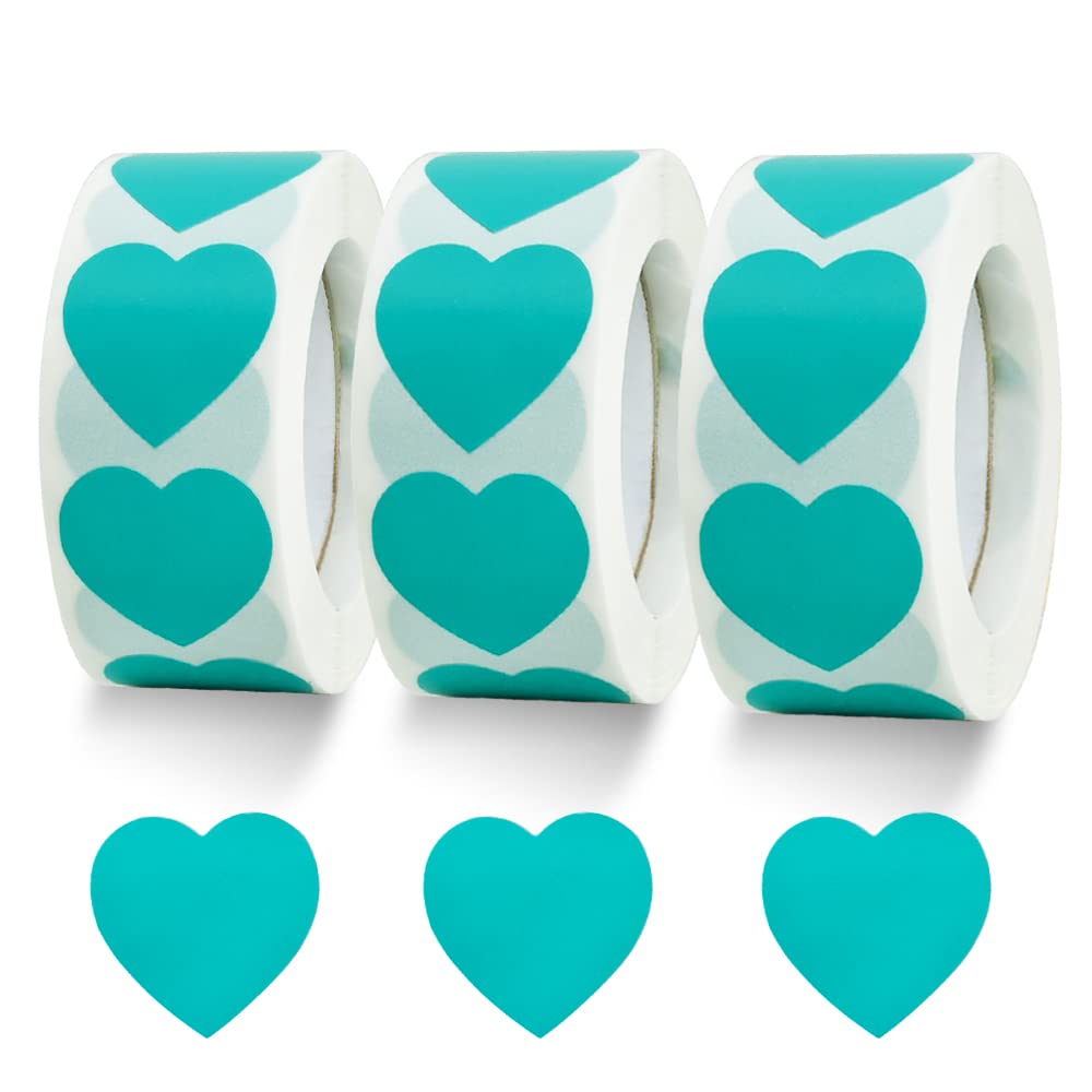  [AUSTRALIA] - 1500 Labels Blue Green Heart Stickers 1 inch Heart Coding Shape Paper Labels for Valentine's Day Wedding Anniversaries Invitation Envelopes Cute Decals for Water Bottle Packaging(3 Pcs/500 Per Roll) Dark Green