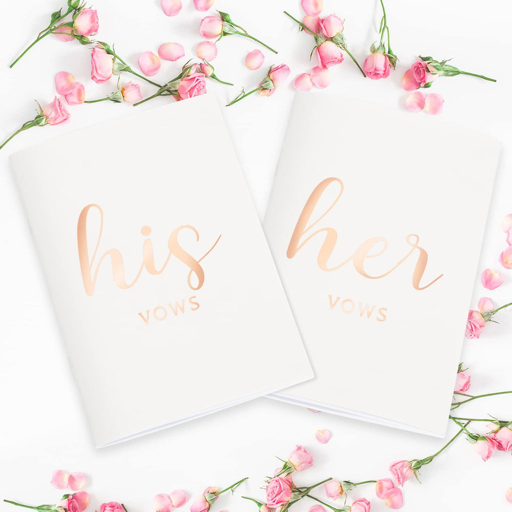  [AUSTRALIA] - Chinco 2 Pieces Wedding Vow His and Her Vow Books Bride and Wedding Notebook Rose Gold Foil Vow Love Letter for Bridal Shower Vows Renewal, 5.9 x 3.9 Inches, Rose Gold