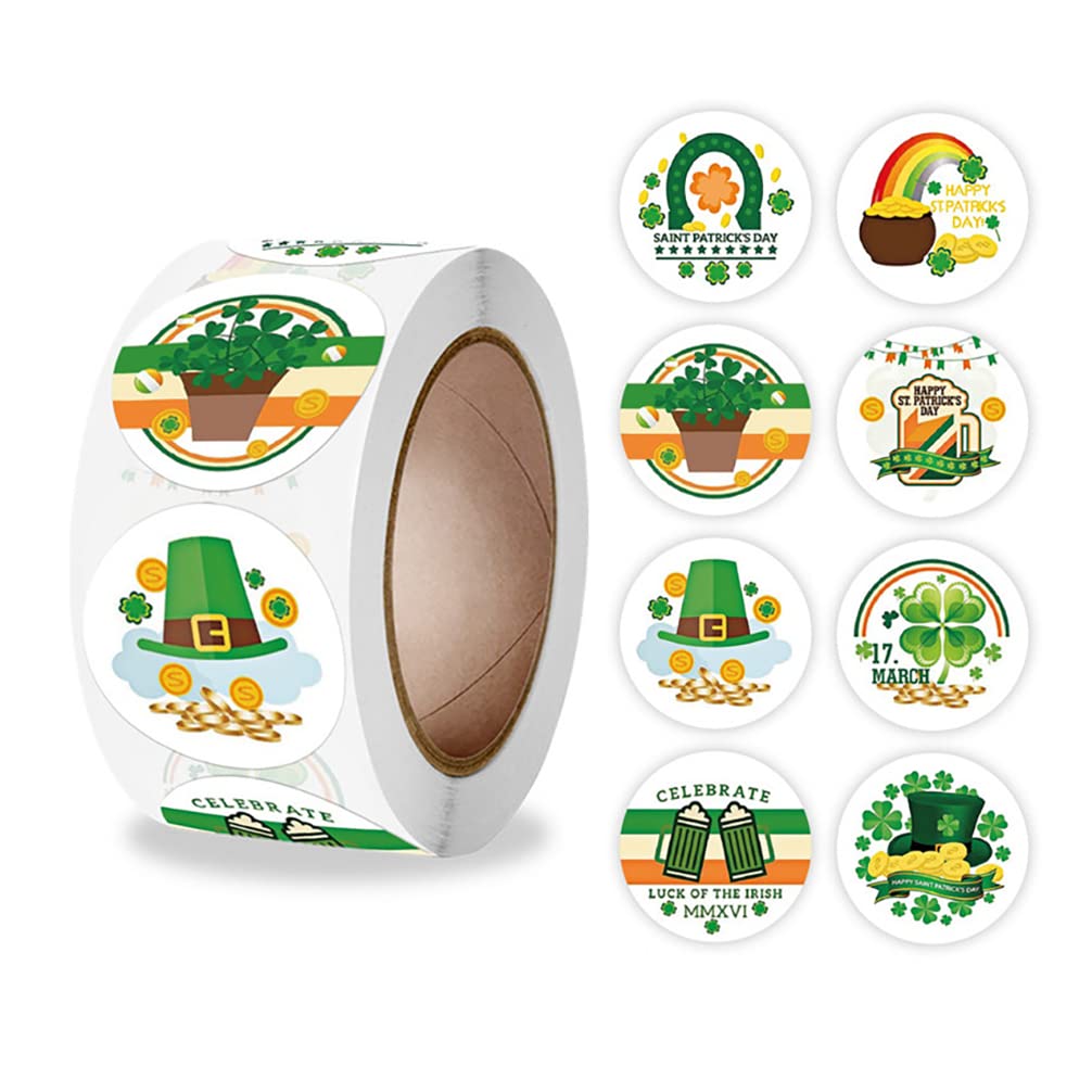  [AUSTRALIA] - 500 PCS St Patricks Day Stickers Shamrock Stickers for St Patricks Day Gift Stickers for Kids Seal Label Tags Lucky Irish Four Leaf Clover Envelope Gift Stickers Rolls St Patricks Day Party Favors