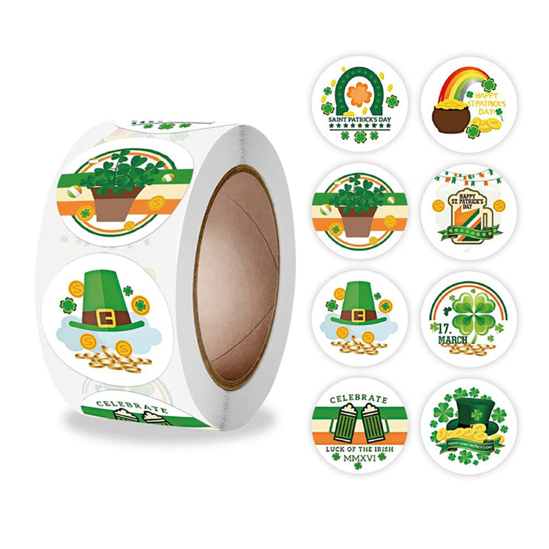  [AUSTRALIA] - 500 PCS St Patricks Day Stickers Shamrock Stickers for St Patricks Day Gift Stickers for Kids Seal Label Tags Lucky Irish Four Leaf Clover Envelope Gift Stickers Rolls St Patricks Day Party Favors