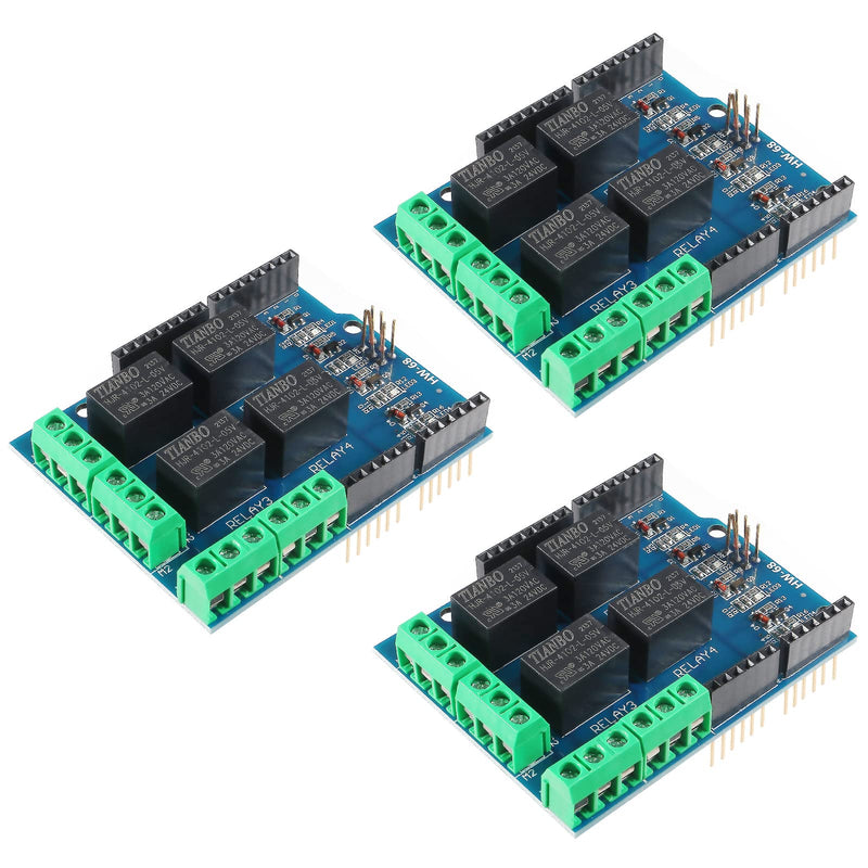  [AUSTRALIA] - AITIAO 3Pcs 4 Channel 5V Relay Shield Module for UNO R3 Relay Shield,Four Channel Relay Control Board Relay Expansion Board for Arduino PIC AVR DSP ARM MCU UNO R3 Mega 2560