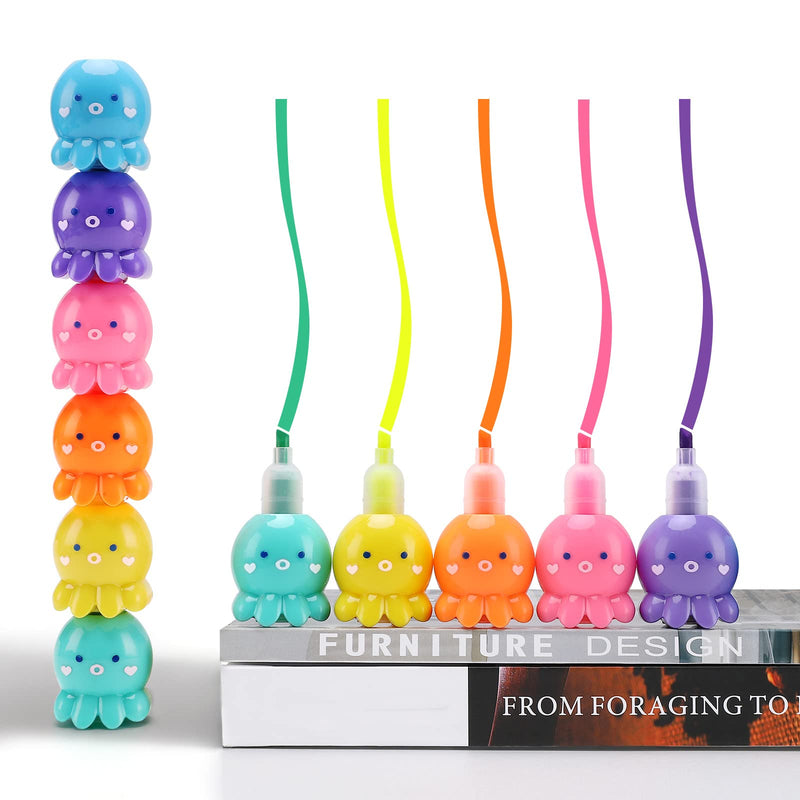  [AUSTRALIA] - 12pcs Cute Octopus Pastel Highlighters YORFTOOC Kawaii Stationery Assorted Colors Chisel Tip Stackable Fluorescent Marker Pen for School Office Supplies and Desk Decor